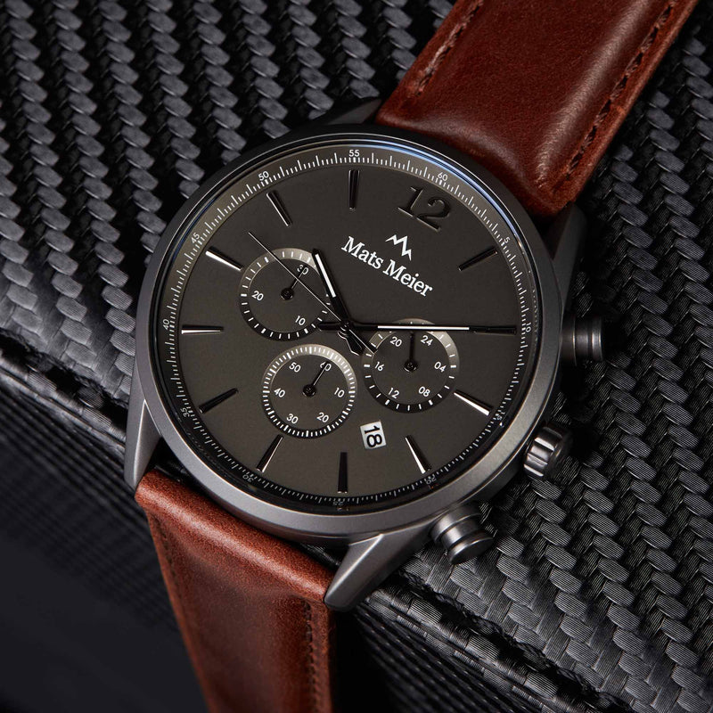 Mats Meier Grand Cornier Chrono Gunmetal/DonkerBrown Watch MM00104-zoom-