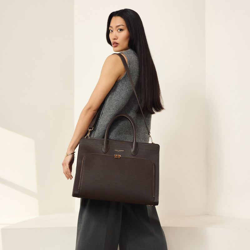 Isabel Bernard Honoré Nadine Brown Calfskin Leather Handbag with Laptop Compartment IB25087-zoom-