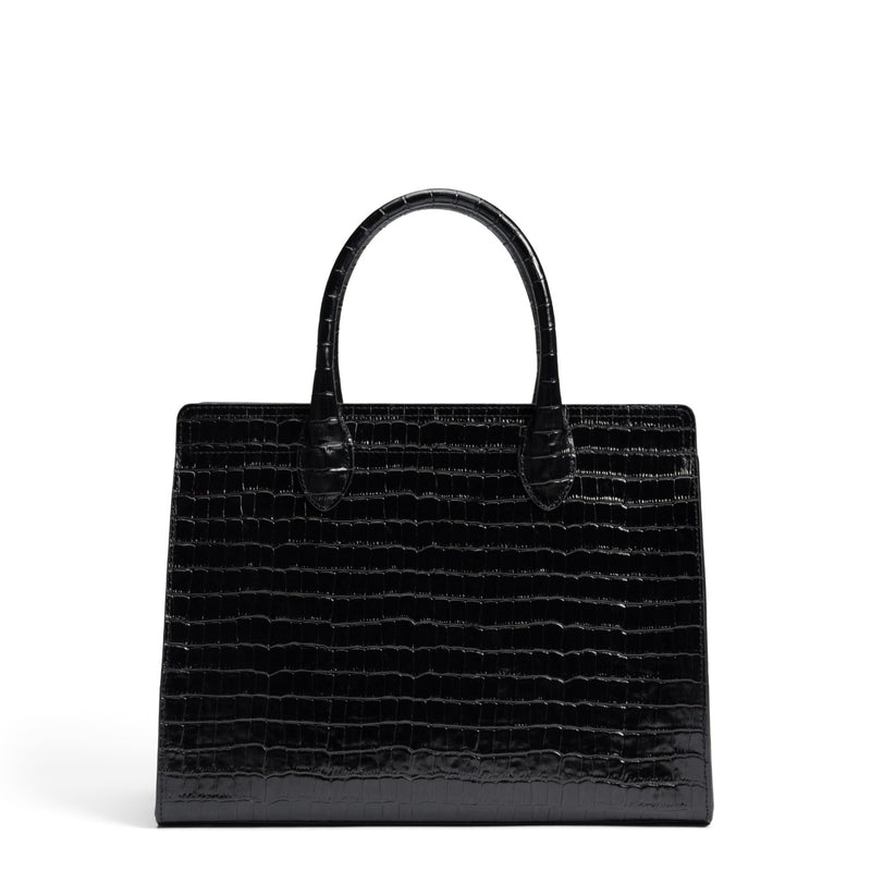 Isabel Bernard Honoré Nadine croco black calfskin leather handbag with 13 inch laptop compartment IB25110-201-13-zoom-
