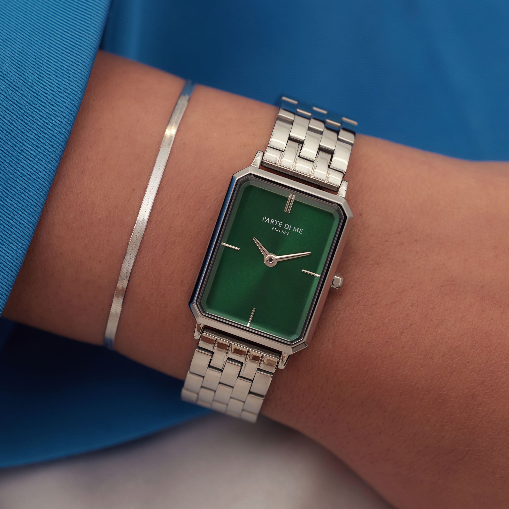 Parte Di Me Orologio Rechthoekig Women'sWatch Silverlcoloured and Green PDM09005