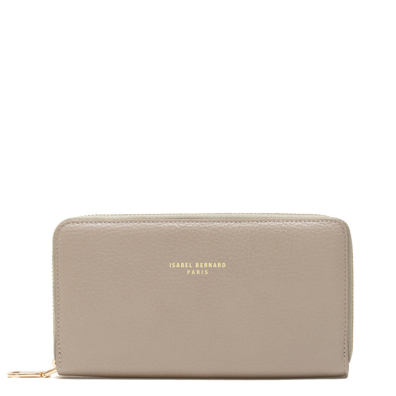 Isabel Bernard Honoré Léa Taupe Calfskin Zip Wallet IB23017-zoom-