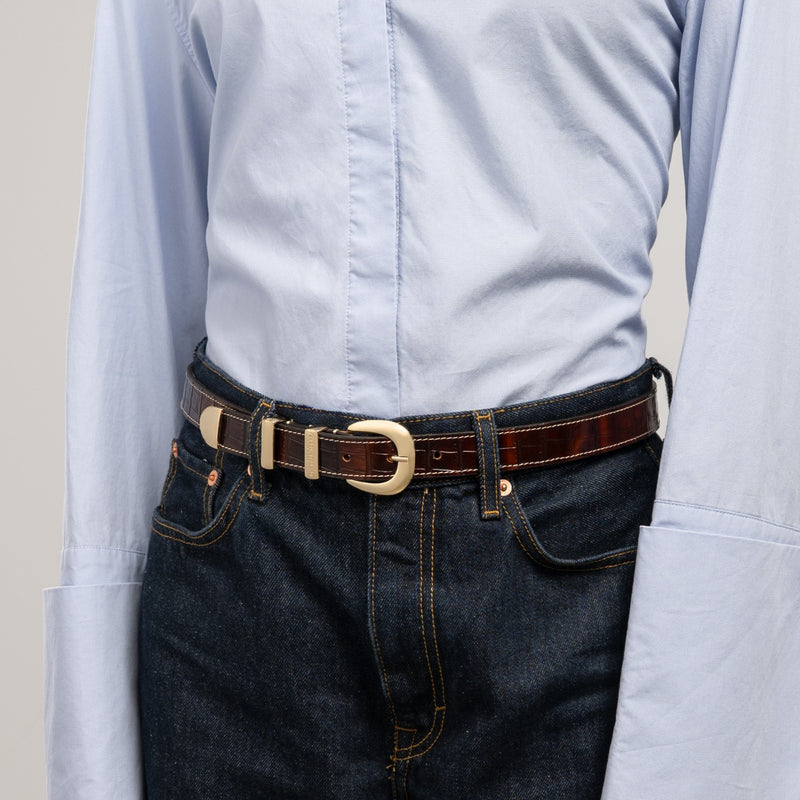 Isabel Bernard Rêveur Mathilde Croco Brown calfskin belt with gold-coloured buckle IB60020-230-90-zoom-