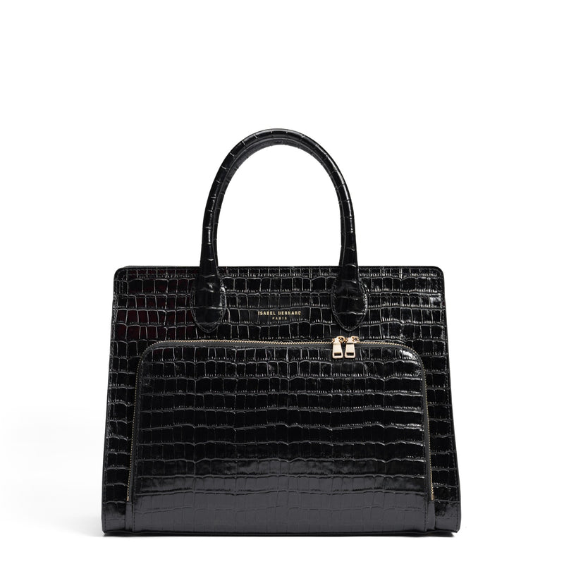 Isabel Bernard Honoré Nadine croco black calfskin leather handbag with 13 inch laptop compartment IB25110-201-13-zoom-