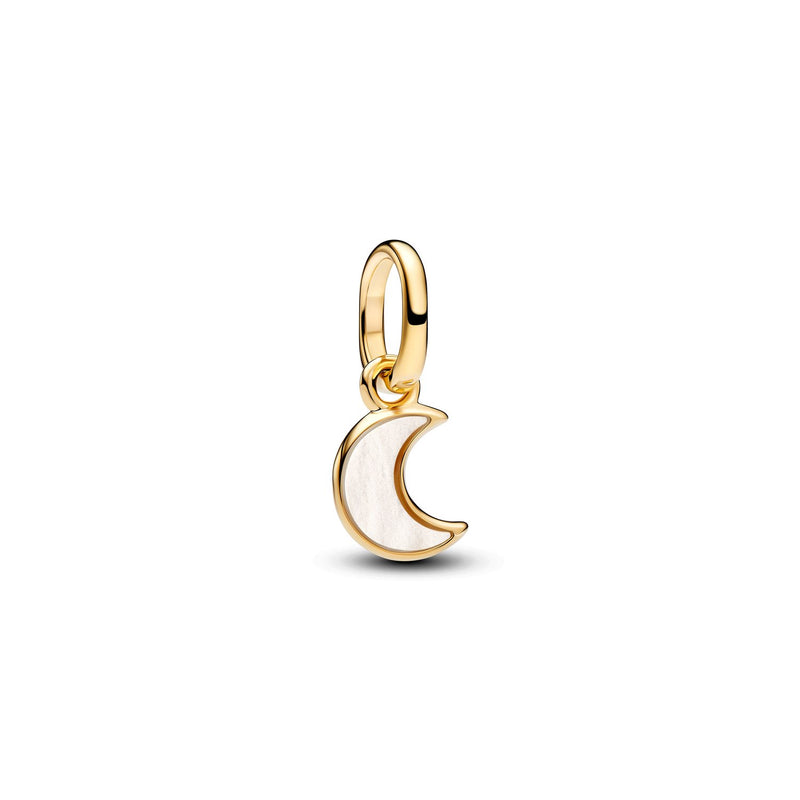 Pandora ME Gold Plated Bioresin Man-made Mother of Pearl White White Crescent Moon Mini Dangle Charm 764614C01-zoom-