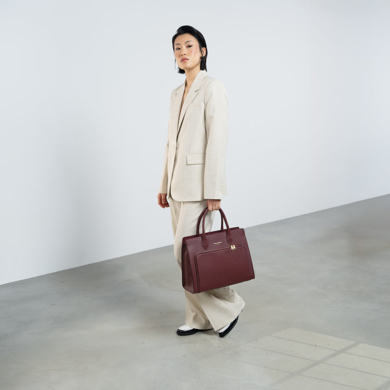 Isabel Bernard Honoré Nadine bordeaux red calfskin leather handbag with 13 inch laptop compartment IB25110-052-13-zoom-