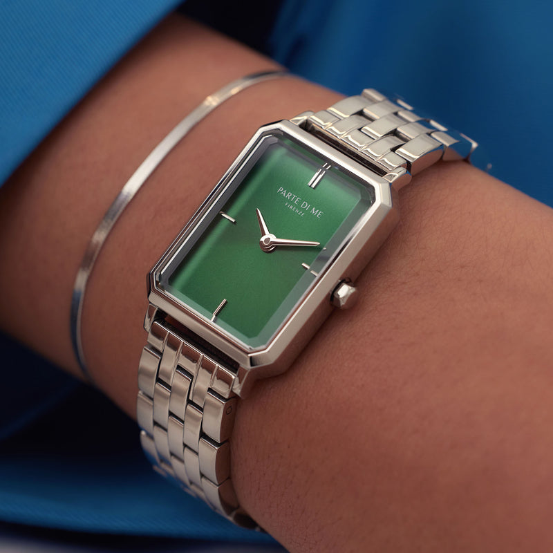 Parte Di Me Orologio Rechthoekig Women'sWatch Silverlcoloured and Green PDM09005-zoom-