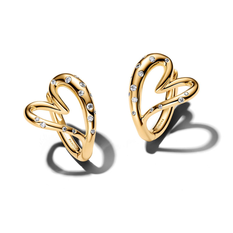 Pandora Essence Gold Plated Cubic Zirconia Organically Shaped Stone-Set Heart Hoop Earrings 264664C01-zoom-