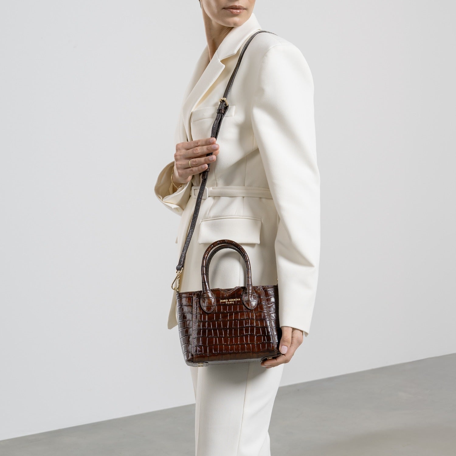 Isabel Bernard Honoré Cloe Mini Croco Brown Calfskin Leather Handbag IB21124-230