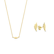 Isabel Bernard Cadeau d'Isabel 14 karat gold necklace and ear studs gift set with feather IB90186