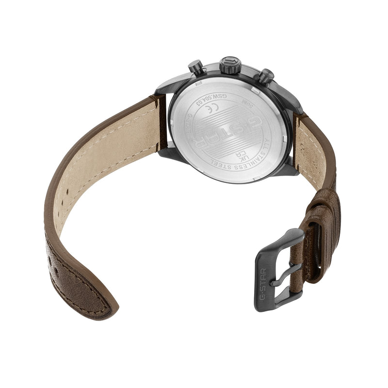 G-STAR Originals Black Steel Men's Watch with Brown Leather Strap GSW.504.03-zoom-