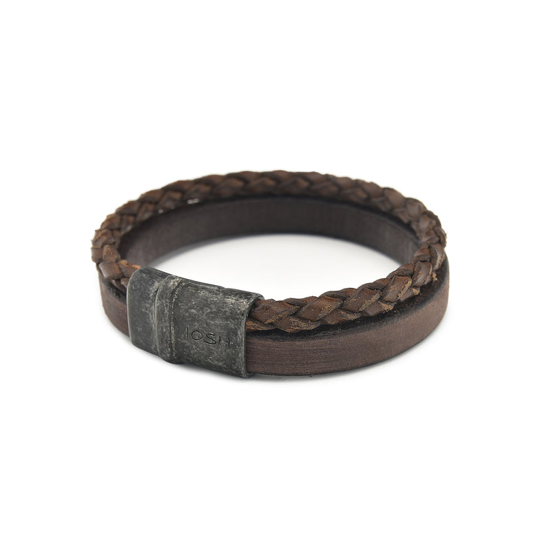 Josh Vintage Black Brown Bracelet 09264-BRA-VB/BROWN/L-zoom-