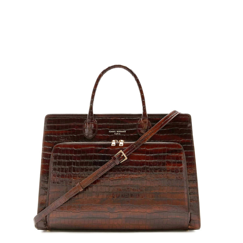 Isabel Bernard Honoré Nadine Croco Brown Leather Handbag made of Calfskin IB25034-zoom-