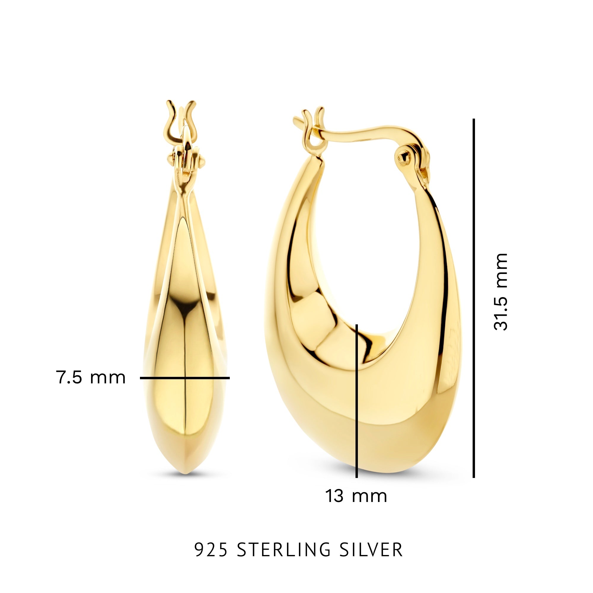 Parte Di Me Bibbiena Poppi Casentino 925 Sterling Silver Gold Plated Hoop Earrings PDM36164