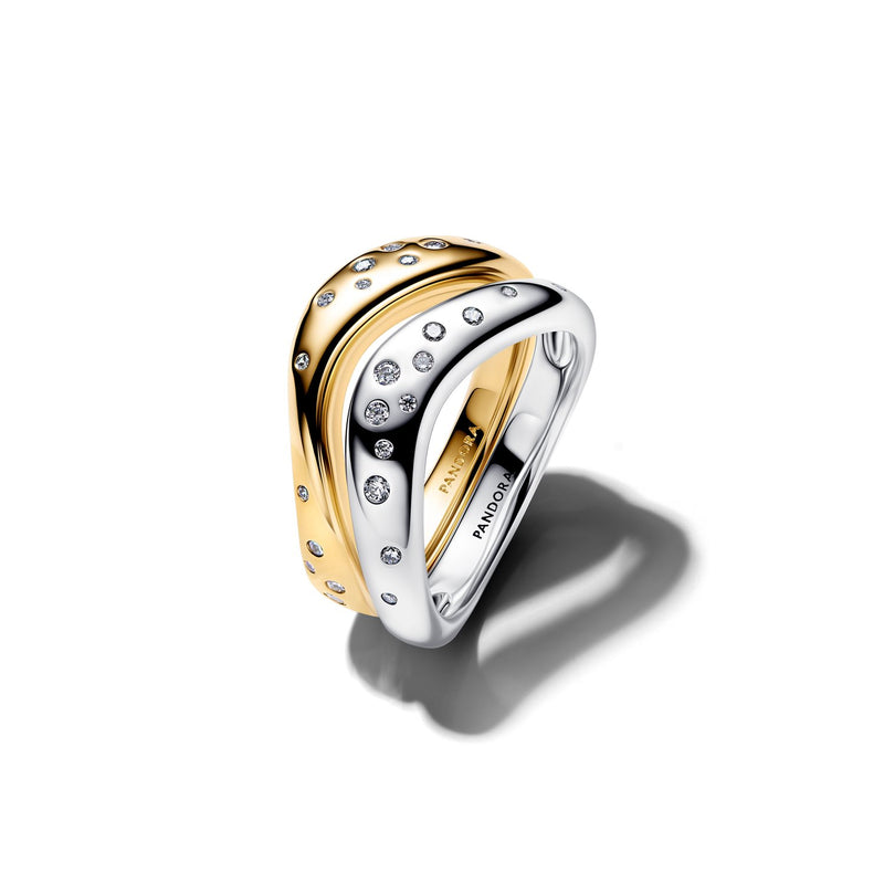 Pandora Essence Gold Plated Organically Shaped Two-Tone Stacking Rings 164674C01-zoom-