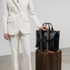Isabel Bernard Honoré Anique Croco Black Calfskin Handbag IB25072