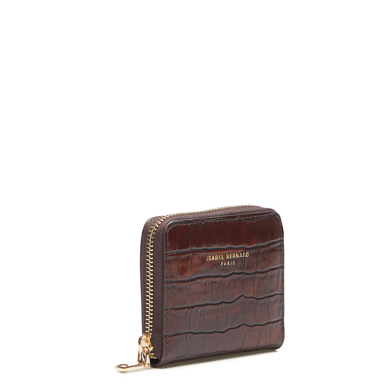 Isabel Bernard Honoré Jules Croco Brown Zip Wallet IB23106-zoom-