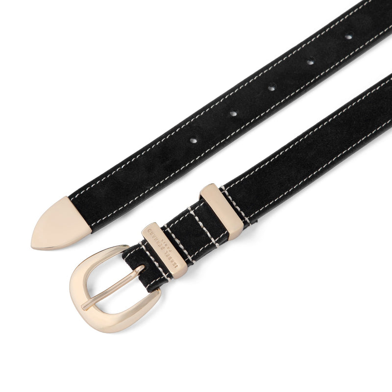 Isabel Bernard Rêveur Mathilde Suede Black belt with gold-coloured buckle IB60020-101-80-zoom-