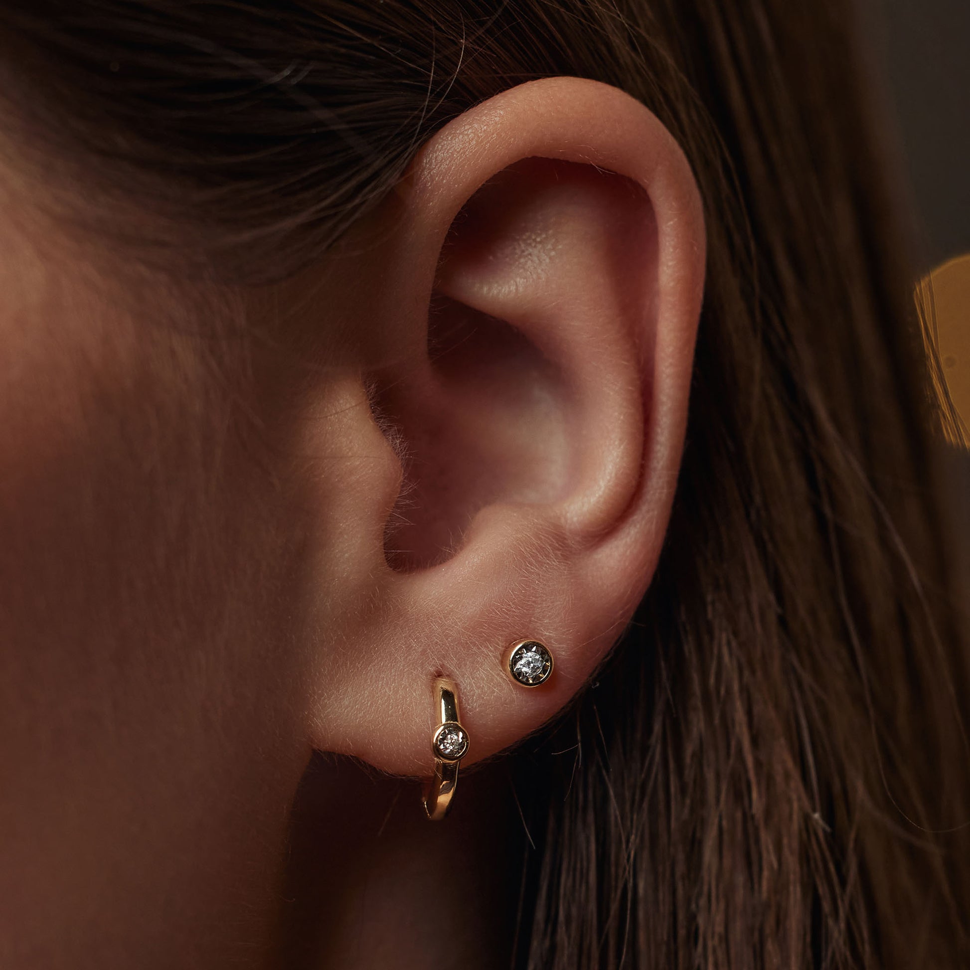 Isabel Bernard De La Paix Inaya 14 Carat Golden Ear Studs | diamond 0.04 ct | IBD360026