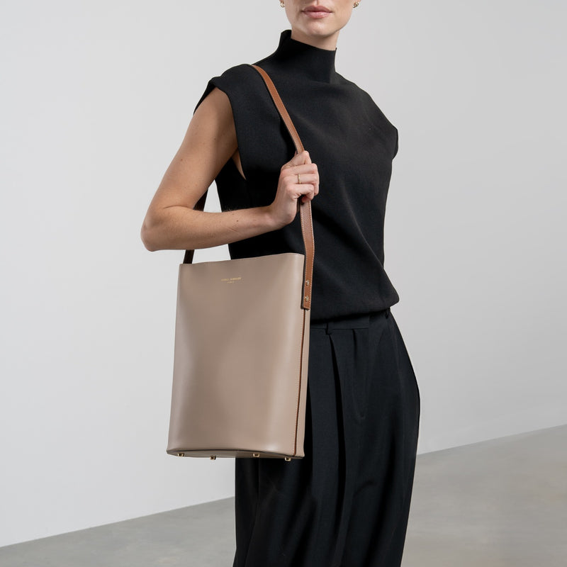 Isabel Bernard Honoré Lora Taupe Calfskin Leather Shoulder Bag IB25085-378-zoom-