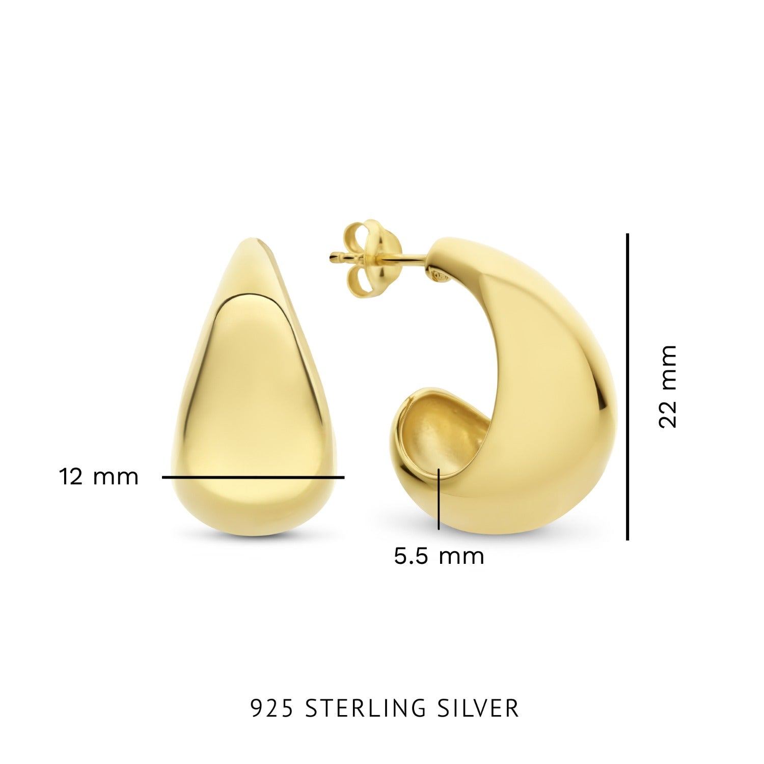 Parte Di Me Bibbiena Poppi Casentino 925 Sterling Silver Gold Plated Hoop Earrings PDM36160