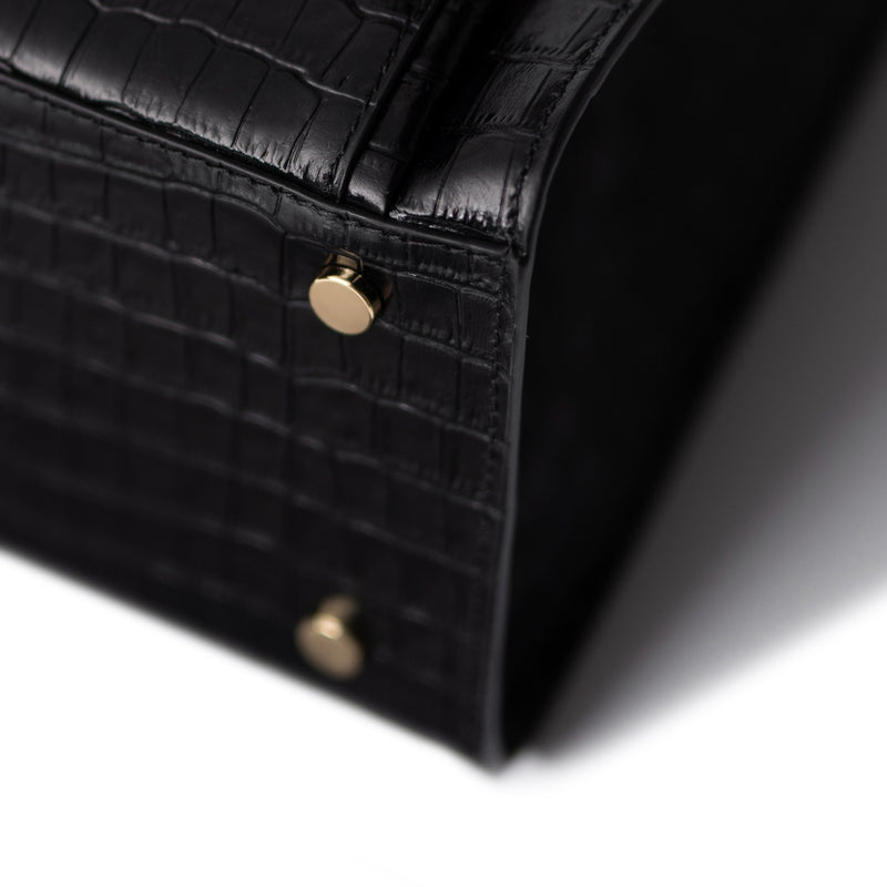 Isabel Bernard Honoré Nadine Black Croco Leather Handbag made of Calfskin IB25033-zoom-