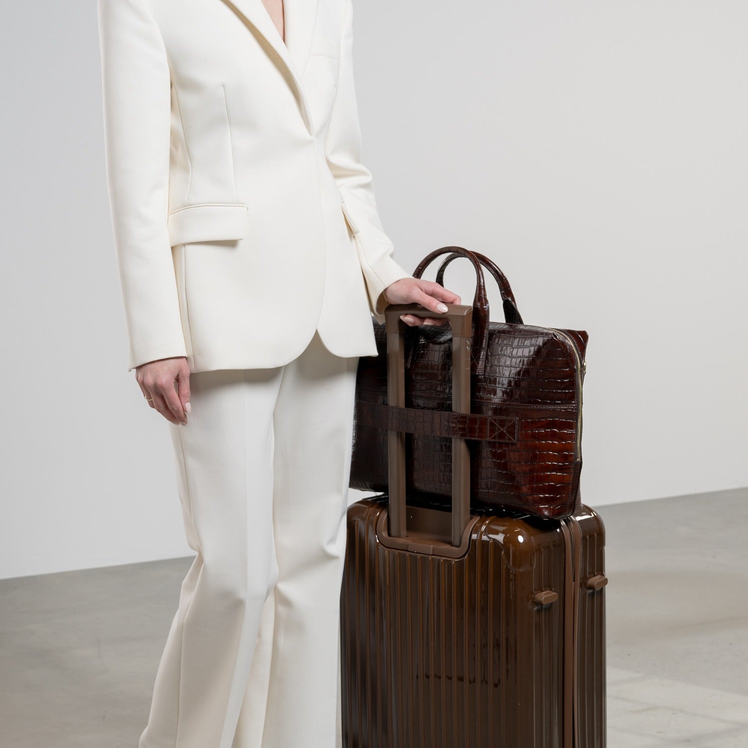 Honoré Anique Croco Brown Calfskin Handbag Bag IB25073