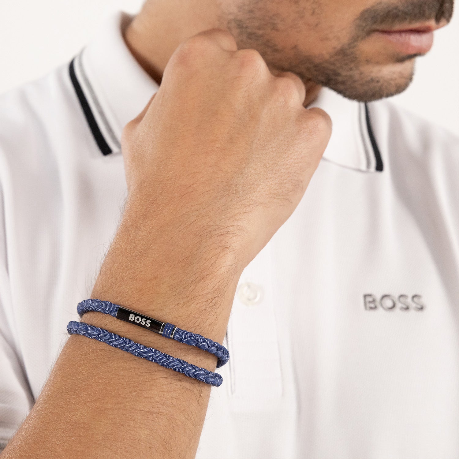 Hugo Boss Synthetic Fiber Blue Men's Braided bracelet HBJ1580800