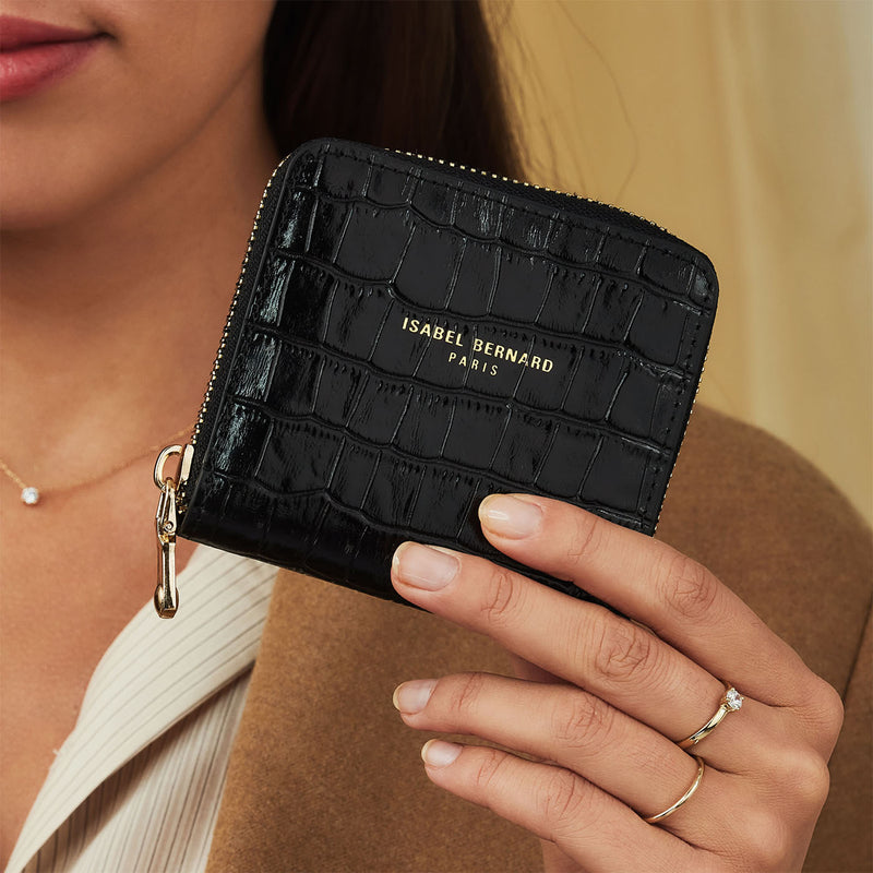 Isabel Bernard Honoré Jules Black Croco Zip Wallet IB23107-zoom-