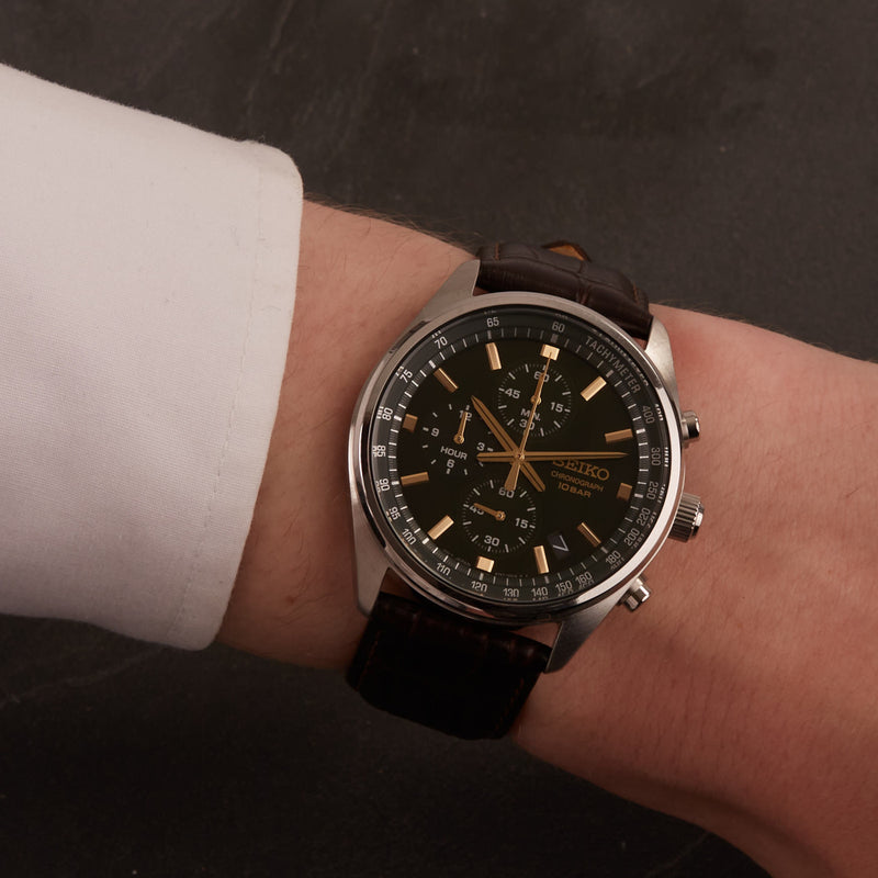 Seiko Chronograph Brown Watch SSB385P1-zoom-