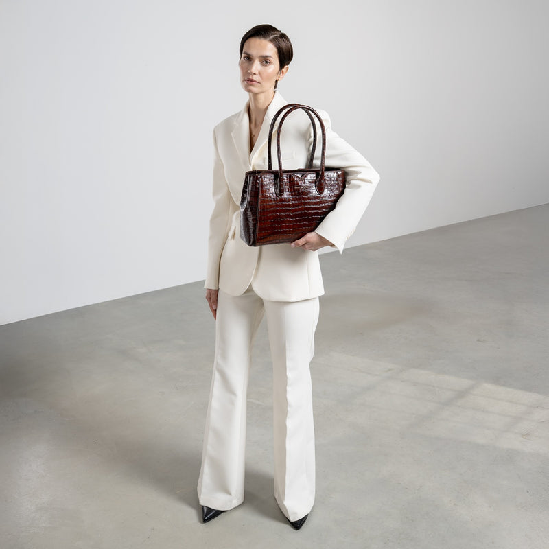Isabel Bernard Honoré Cloe Midi Croco Brown Calfskin Leather Handbag IB25082-230-zoom-