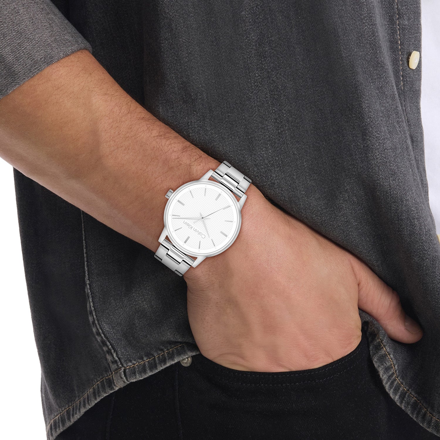 Calvin Klein Linked Wit Heren Horloge 2002-CK25200501