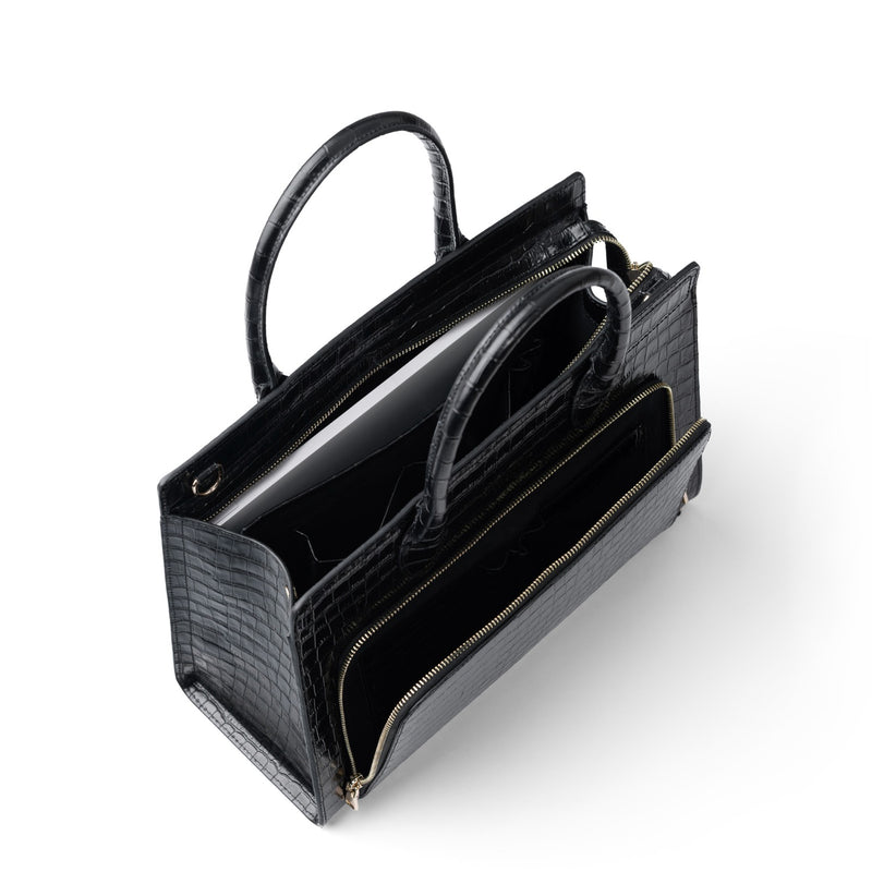 Isabel Bernard Honoré Nadine croco black calfskin leather handbag with 13 inch laptop compartment IB25110-201-13-zoom-