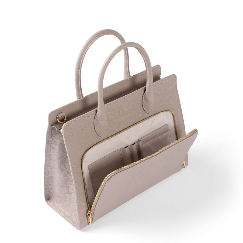 Isabel Bernard Honoré Nadine taupe calfskin leather handbag with 13 inch laptop compartment IB25110-078-13-zoom-