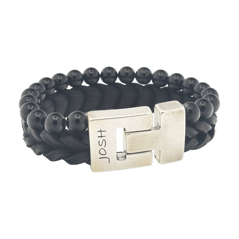 Josh Black Leather Bracelet 24989-BRA-S/BLACK/L-zoom-