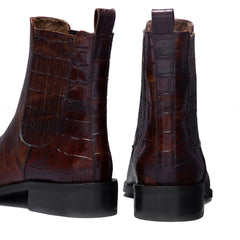 Isabel Bernard Vendôme Chey Croco Brown Calfskin Leather Chelsea Boots IB53012-230-36