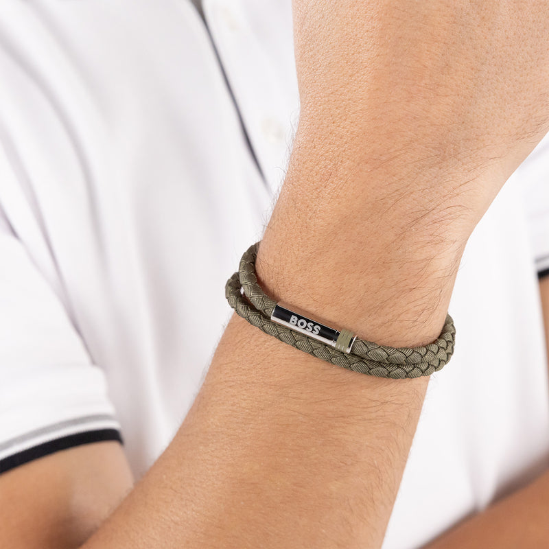 Hugo Boss Synthetic Fiber Green Men's Braided bracelet HBJ1580797-zoom-