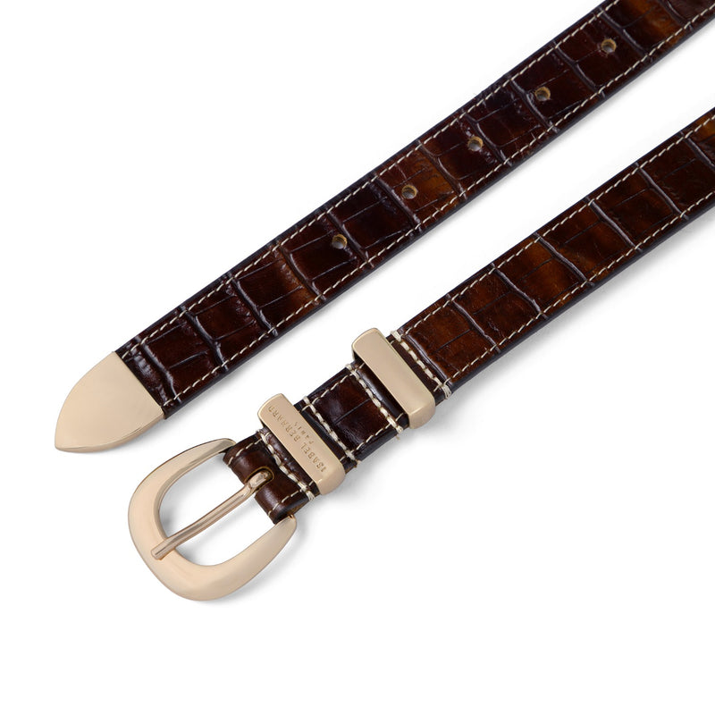 Isabel Bernard Rêveur Mathilde Croco Brown calfskin belt with gold-coloured buckle IB60020-230-90-zoom-