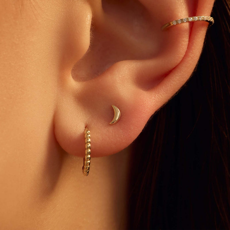 Beloro Jewels Della Spiga Ceri 9 Karat Gold Ear Studs with Moon BO360095-zoom-