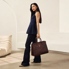 Isabel Bernard Honoré Nadine Croco Brown Leather Handbag made of Calfskin IB25034