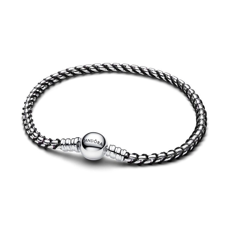 Pandora Moments 925 Sterling Silver Black Cord Box Chain Bracelet 593816C02-zoom-