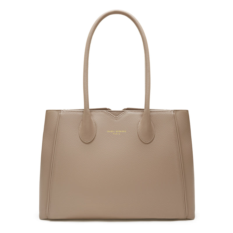 Isabel Bernard Honoré Cloe Taupe Leather Handbag made of Calfskin IB25016-zoom-