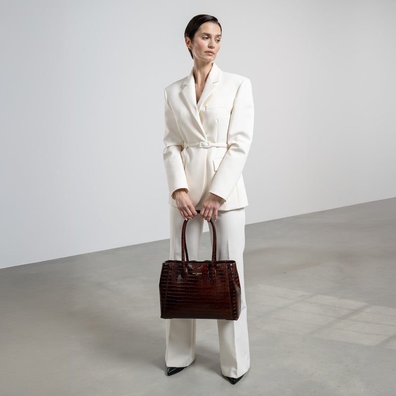 Isabel Bernard Honoré Cloè Croco Brown Handbag IB25006-zoom-