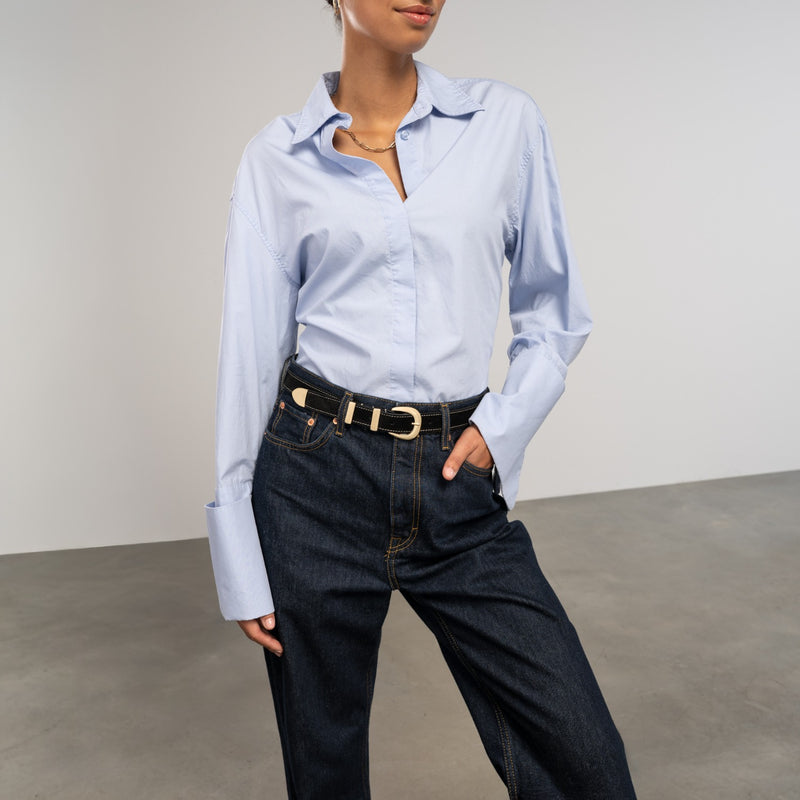 Isabel Bernard Rêveur Mathilde Suede Black belt with gold-coloured buckle IB60020-101-80-zoom-