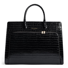 Isabel Bernard Honoré Nadine Black Croco Leather Handbag made of Calfskin IB25033