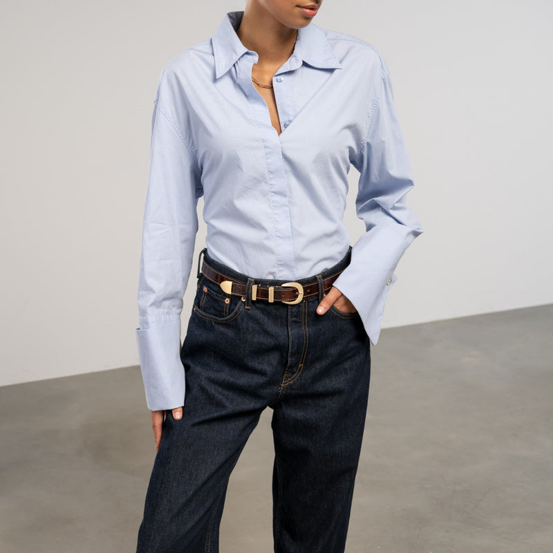 Isabel Bernard Rêveur Mathilde Croco Brown calfskin belt with gold-coloured buckle IB60020-230-90-zoom-
