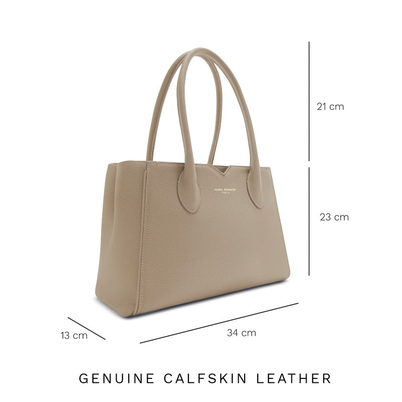 Isabel Bernard Honoré Cloe Midi Taupe Kalfsleren Handtas IB25082-078-zoom-