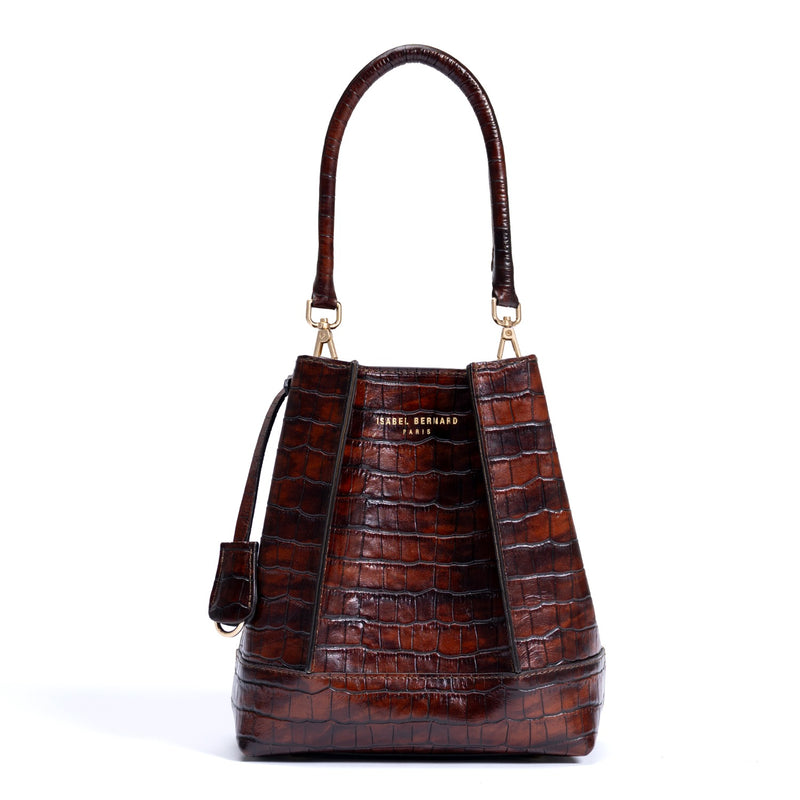 Isabel Bernard Femme Forte Minette Croco Brown Calfskin Leather Handbag IB21114-230-zoom-