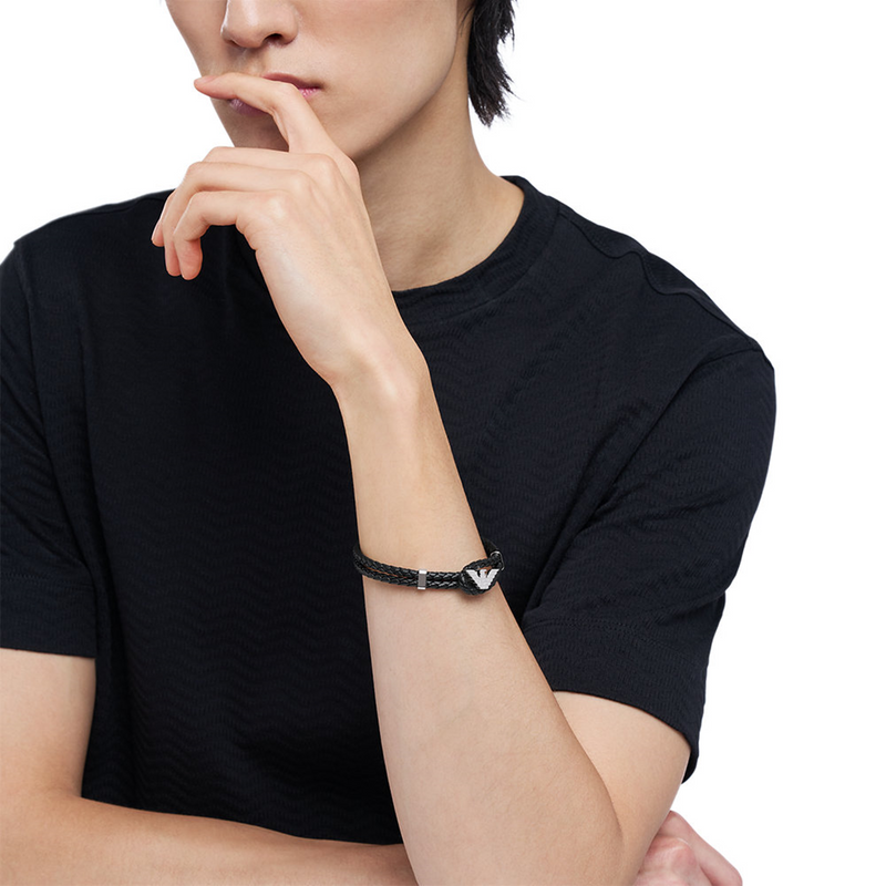 Emporio Armani Black Leather Bracelet EGS3237040-zoom-
