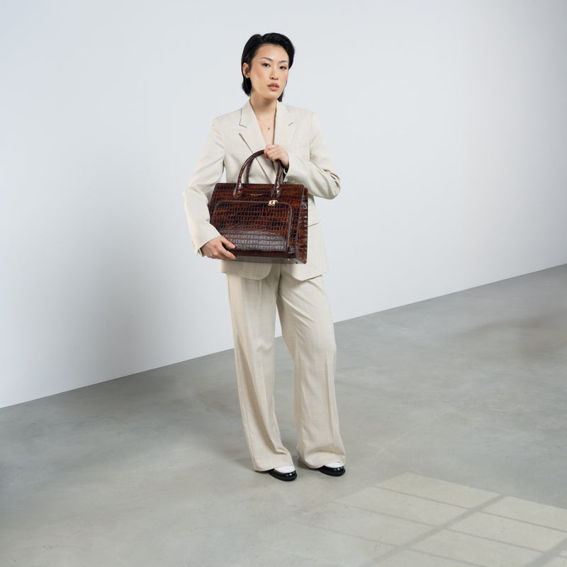 Isabel Bernard Honoré Nadine croco brown calfskin leather handbag with 13 inch laptop compartment IB25110-230-13-zoom-