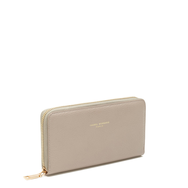 Isabel Bernard Honoré Léa Taupe Calfskin Zip Wallet IB23017-zoom-